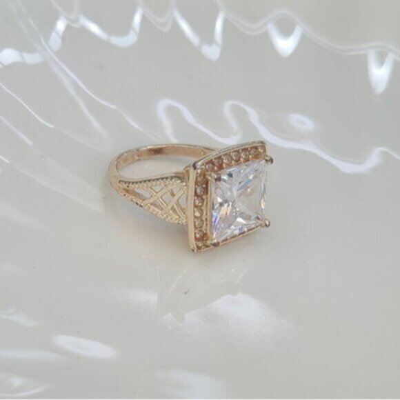 Vintage Square Princess Cut CZ Crystal Sterling Silver Cocktail Statement Ring 6 - Picture 5 of 11